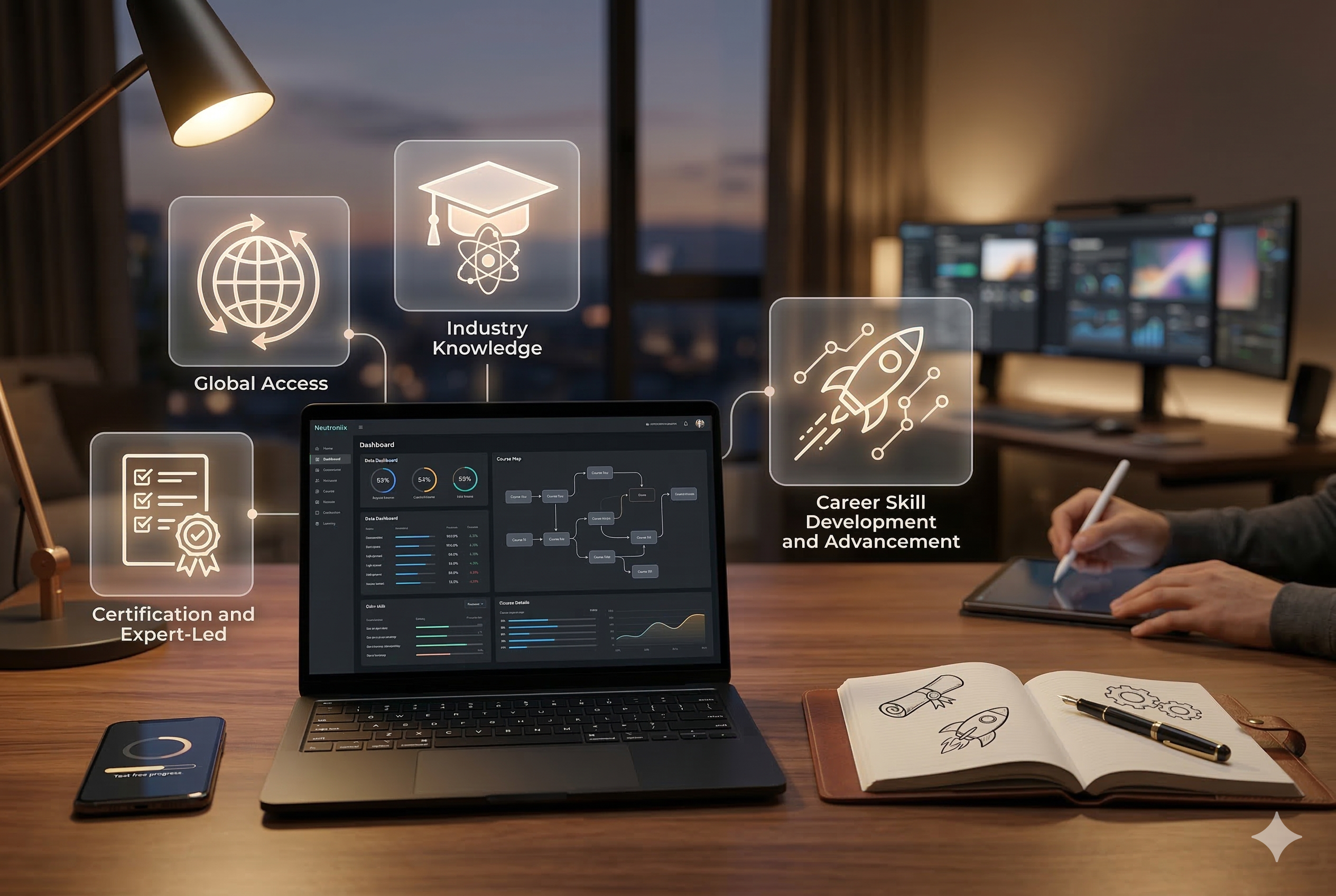 Students learning online through a modern digital education platform